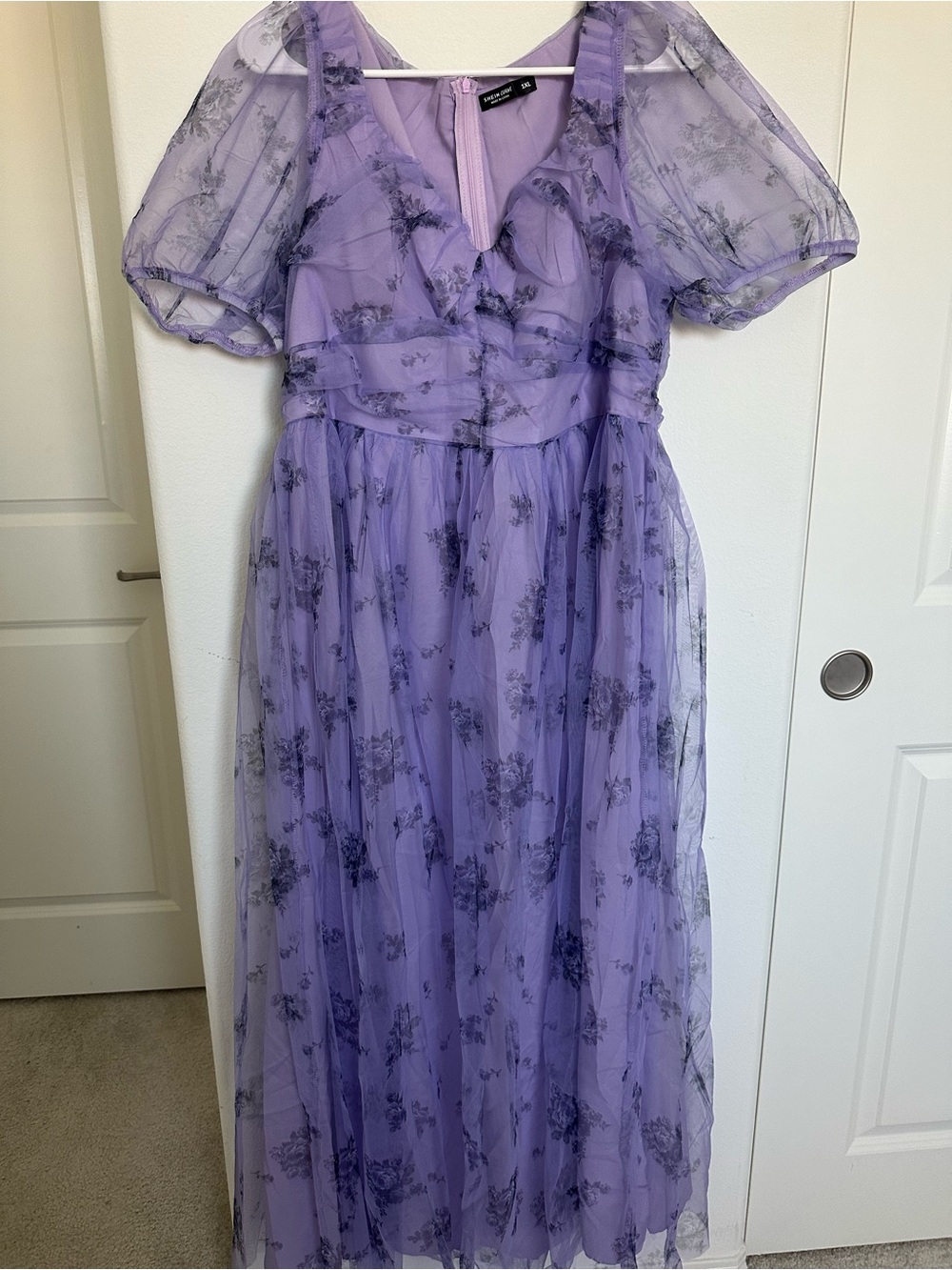 SHEIN Lavender Floral Mesh Maxi Dress
